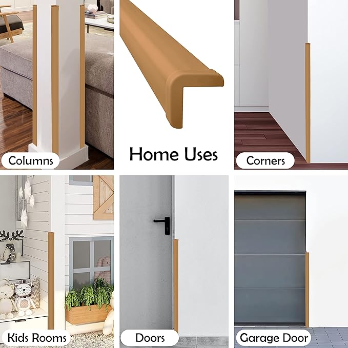 Rubber Bond Wall Corner Guard Edge Protector, 1x1x36 inch Baby Proofing Corner Guards | Self-Adhesive Furniture Edge Strips for Home & Office (5 Pack, Brown)
