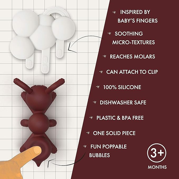 Doddle & Co. The Chew Teether with Poppable Bubbles | Toddler Teething Fidget Toy for Baby | Enhaces Oral Fit & Easy to Hold & Grab | Helps in Development for New Born Babies | Pack of 2 | Ant + Rain