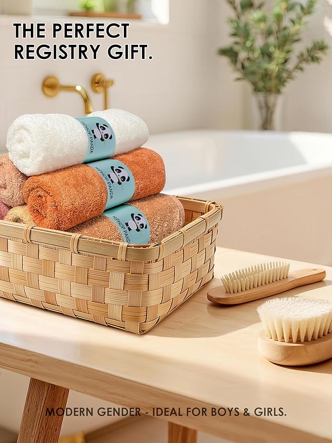 HIPHOP PANDA Baby Washcloths, Rayon Made from Bamboo - 2 Layer Ultra Soft Absorbent Newborn Bath Face Towel - Reusable Baby Wipes for Delicate Skin - Blush and Mocha, 6 Pack