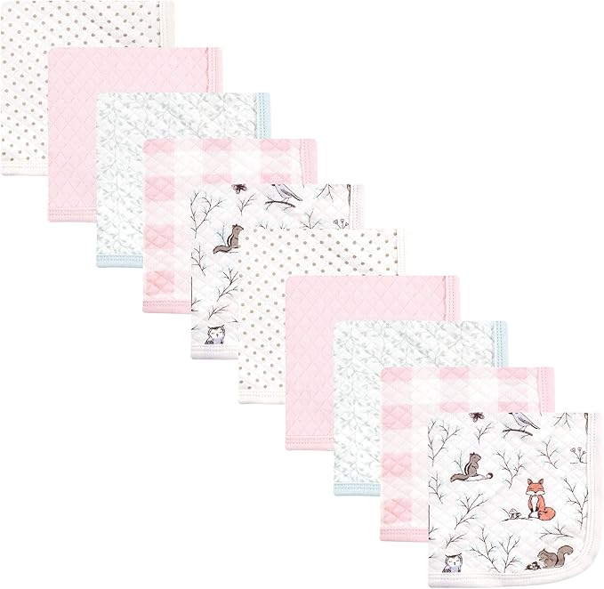 Hudson Baby Unisex Baby Quilted Cotton Washcloths, Enchanted Forest, One Size