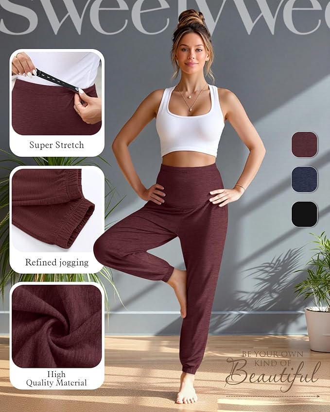 3 Pack Women's Maternity Pants Maternity Jogger Sweatpants Over The Belly Stretchy Pregnancy Pants with Pockets