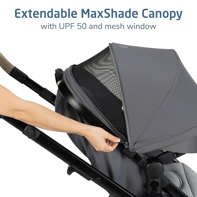 Maxi-COSI Zelia Pro 5-in-1 Travel System with Mico Pro Infant Car Seat, Baby Stroller Combo, Reversible Seat, Large Wheels, Adjustable Handle, Newborn to Toddler, Lightweight, Sea Salt