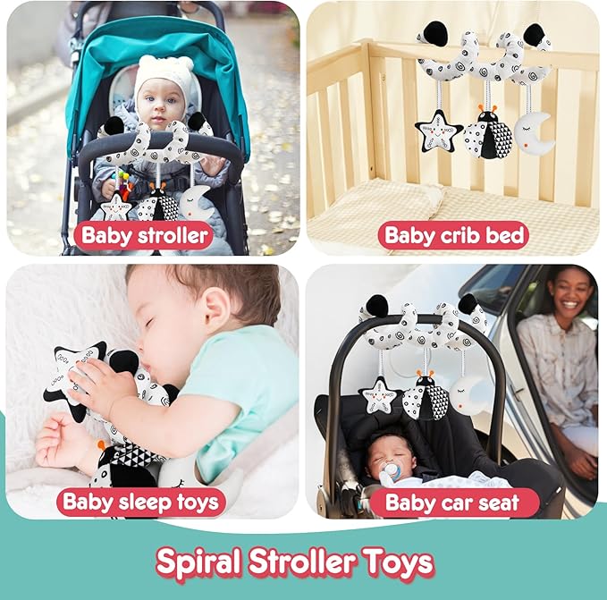 Baby Spiral Hanging Stroller and Car Seat Toys Black and White High Contrast Sensory Toy Newborn Plush Activity Toys Party Favors Quality Baby Shower Valentine's Gifts