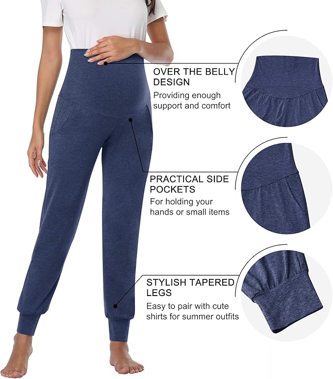 AMPOSH Women's Maternity Pants Stretchy Lounge Workout Sweatpants Casual Loose Comfy Pregnancy Joggers with Pockets