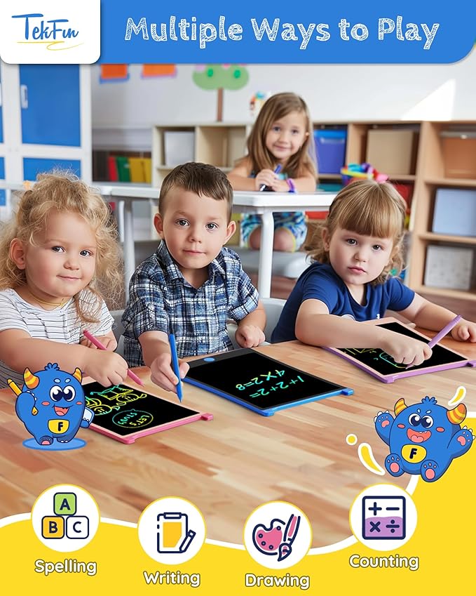 TEKFUN 10 Pack LCD Writing Tablet with Stylus, 8.5in Erasable Doodle Board Mess Free Drawing Pad for Kids, Car Trip Educational Toys Birthday Christmas Gift for 3 4 5 6 7 Girls Boys