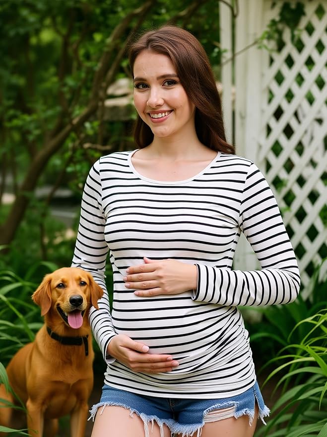 3 Pack Maternity Shirts Long Sleeve Pregnancy Top for Women with Crew Neck Casual Tee Shirts