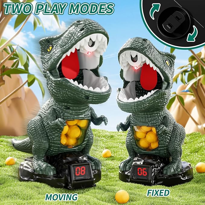 Dinosaur Shooting Boy Toys for Kids Age 3 4 5 6 7 8 - Moveable Shooting Game with Scoreboard, Light & Sound, 12 Foam Balls, Boy Toddler Toys 5-7 6-8 8-10, Competition Game Gifts (Dark Green)