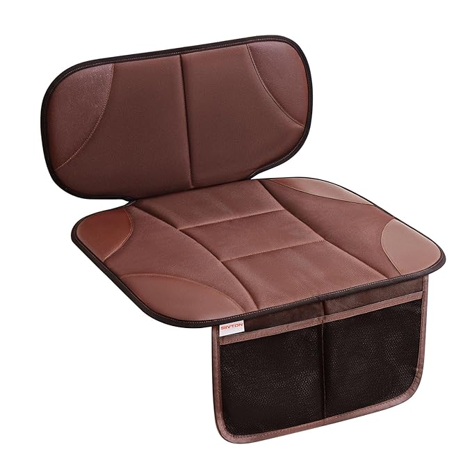 Siivton Car Seat Protector for Kids, Anti-Slip Design, Thick Padding, Prevents Seat Marks, 2 Storage Pockets for Toys & Snacks, Fits Most Cars, Black (Brown, 1 Pack)