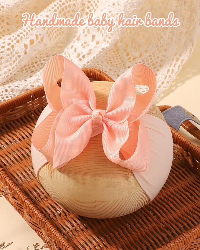 doboi 6PCS Baby Girl Bows Baby Headbands Ribbon Bow Nylon Headbands Hair Accessories Big Baby Bows for Baby Girls Infant Newborn Toddler-BROWN