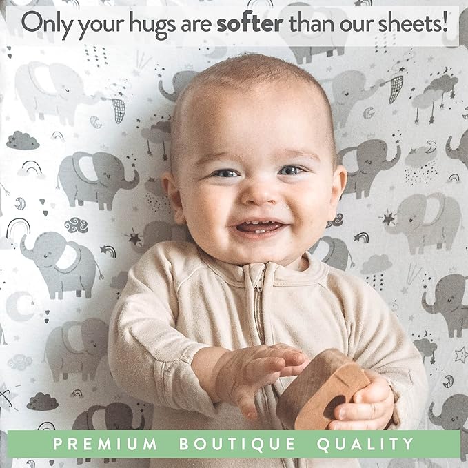 Changing Pad Covers for Baby Diaper Changing Table Pad – Neutral for Boys and Girls 100% Jersey Cotton Sheets – Grey White Elephant, Star, Cloud, Moon, Owl – 2 Pack