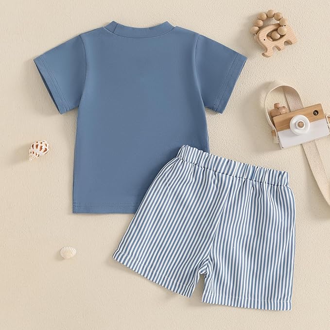 fhutpw Toddler Baby Boy Summer Clothes Tractor Letter Short Sleeve T-Shirt Tops Pockets Casual Shorts Set Infant Outfits