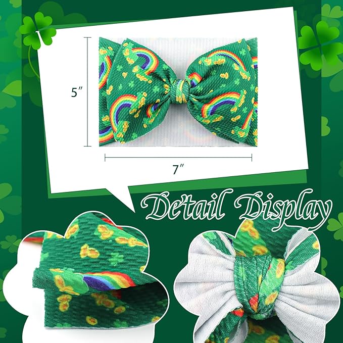 YanJie St. Patrick's Day Baby Girl Clover Headbands Shamrock Green Bows Newborn Girls Headbands Handmade St.Patrick Wide Hairbands Hair Accessories