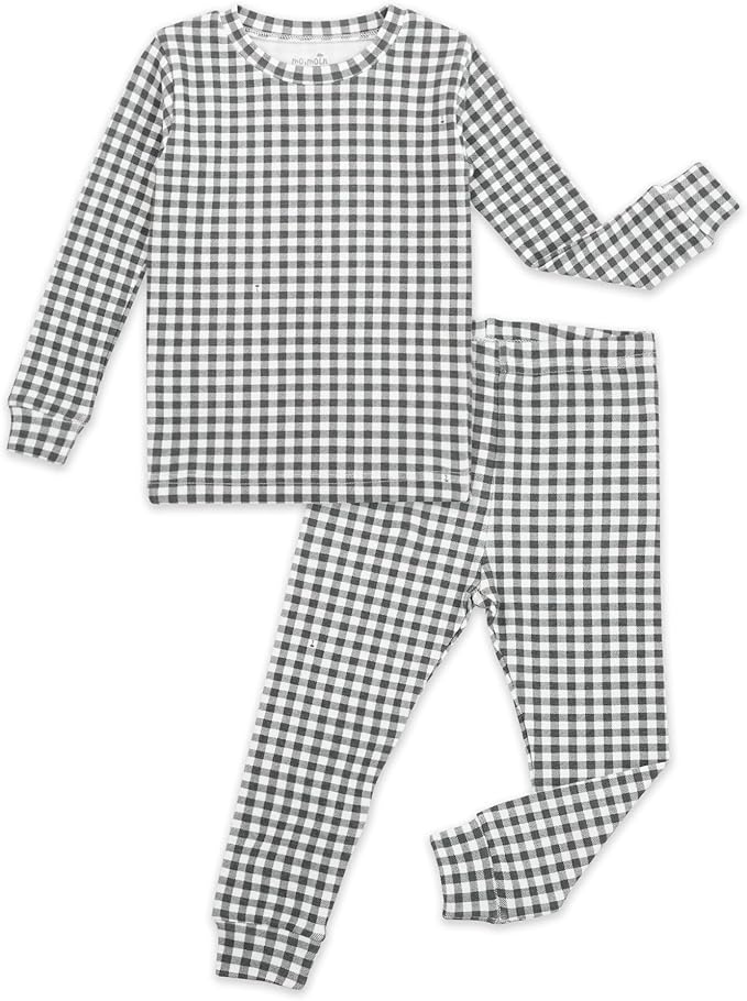 moimoln Baby Toddler Pajama Set Snug-Fit Cotton Modal Sleepwear, Leopard, Check & Solid Mix (6M-8Y, 1/2 Pack)