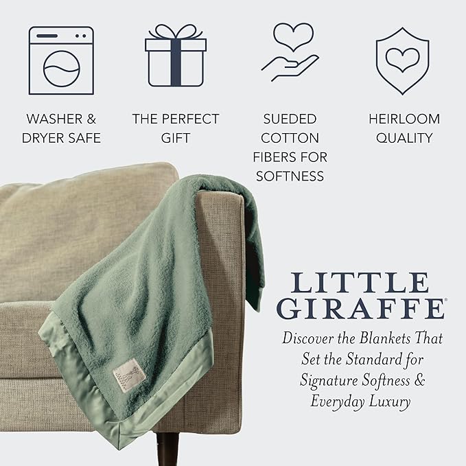 Little Giraffe Chenille Baby Blanket – 29x35” Soft Chenille with Satin Trim, Sage | Ultra-Soft, Gentle & Safe, Lightweight & Breathable for Newborns & Toddlers