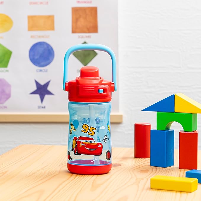 Zak Designs Disney Pixar Cars Beacon Kid Water Bottle for Travel or At Home, 12oz Plastic is Durable and Leak-Proof with Liquid Lock Spout, Cover, Carry Handle, Protective Base (Lightning McQueen) | for Travel, At Home, Durable, Leak-Proof, Liquid Lock...