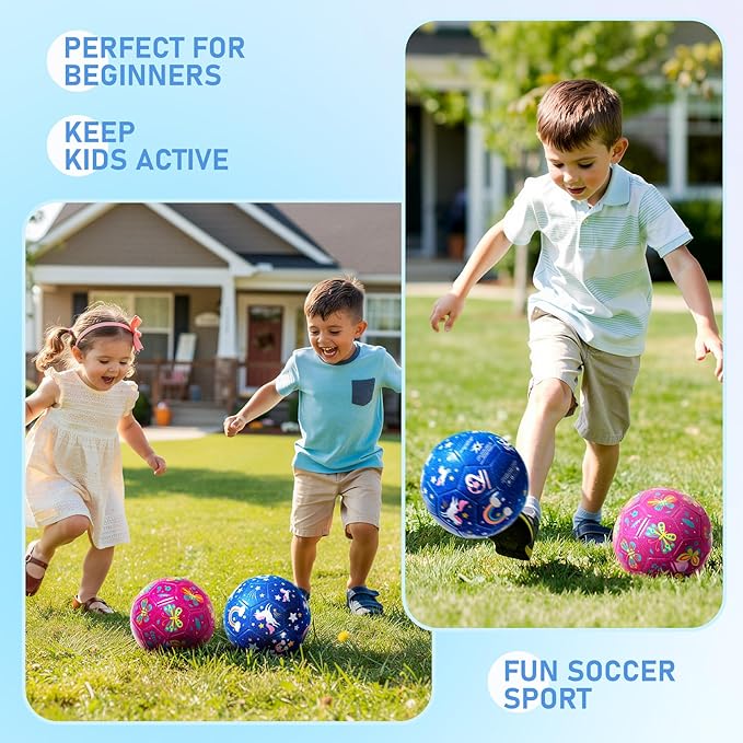 Toddler Soccer Ball Size 2 - Small Soft Kids Ball 2 Pack for Ages 1-3 3-5 - Cartoon Sports Toy Boys Girls - Soccer Gift for Indoor Outdoor Games - Birthday/First/Valentine Gift for Toddlers Kids