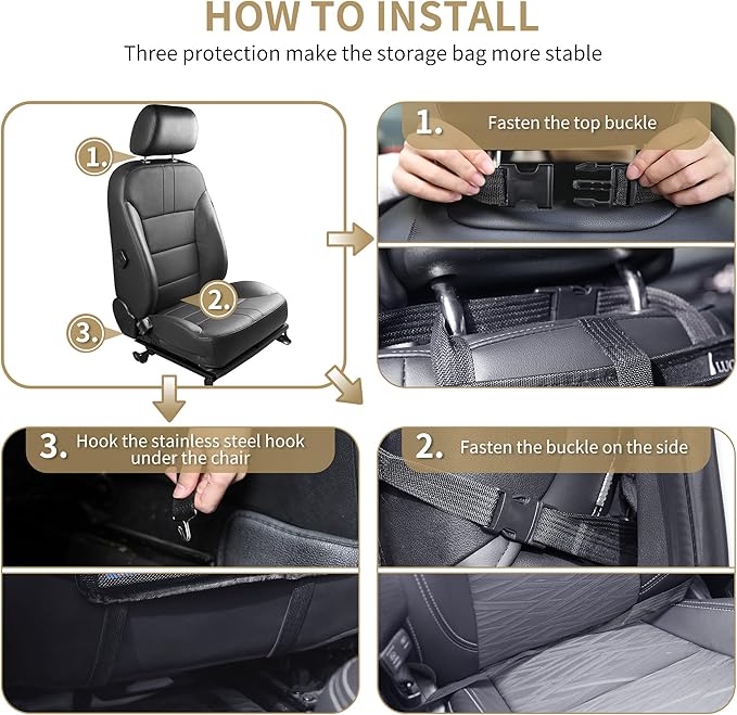 LUCMO Car Backseat Organizer with Touch Screen Tablet Holder-2 Pcs,9 Storage Pockets Car Storage Organizer Protectors Kick Mats Travel Accessories for Kids-Grey