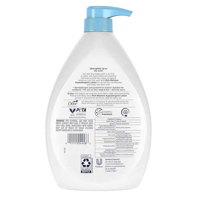 Baby Dove Sensitive Skin Hydrating Body Wash | Tear-Free & Hypoallergenic | Pediatrician Tested | 34oz