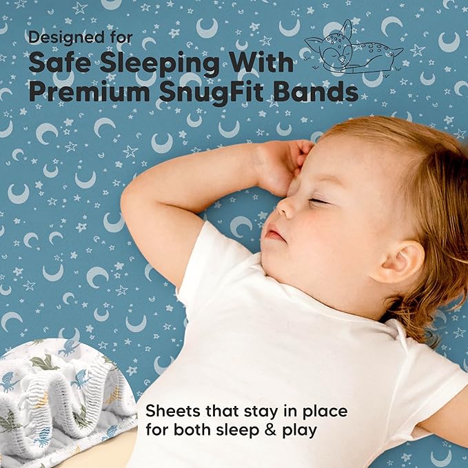 Pack and Play Sheets Fitted - 2-Pack Mini Crib Sheets for Pack N Play Mattress 38x26, Soft & Cozy, Neutral Toddler Playard Bedding, Snug Fitted Mini Baby Crib Mattress Cover Boy, Girl (Dragon Tale)