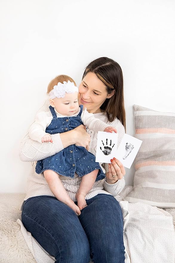 Pearhead Newborn Baby Handprint and Footprint Kit - No Mess Clean-Touch Ink Pad With Impression Cards, Safe for Skin, Perfect Keepsake for Family, Acid-Free, Black
