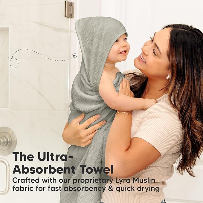 KeaBabies Muslin Hooded Baby Towels for Newborn Girls, Boys - 2-Pack, 30x30 Organic Cotton Baby Bath Towels Hooded, Soft Absorbent, Toddlers, Kids, Infant, Newborn Bath Essentials (Graphite, Petite)
