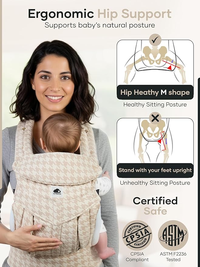 Sprinta Premium Linen-Cotton Baby Carrier – Ergonomic Houndstooth Newborn to Toddler Carrier (7-44 lbs), 4-Way Adjustable Fit