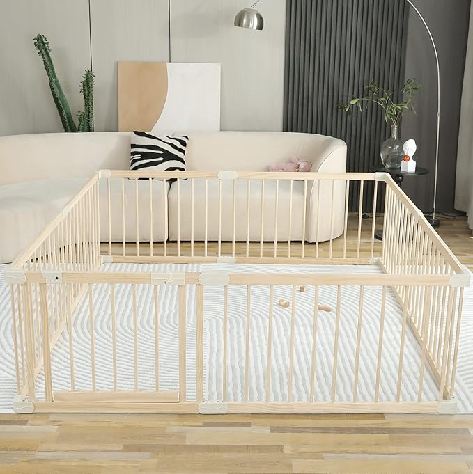 Baby Playpen Play Fence Gate Play Pen Wood Large,Playpens for Babies and Toddlers Kids Indoor,Baby Play Yards Gym