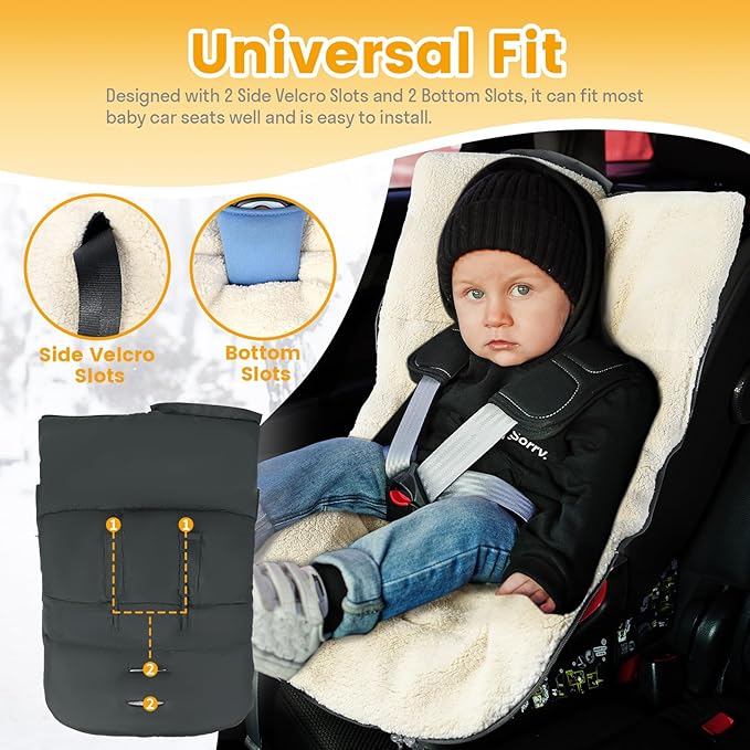 Ivywind Winter Car Seat Cover Baby, Universal Car Seat Footmuff with Convertible Hood for Cold Weather, Removable Carseat Waterproof Covers for Infant Boy&Girl, Machine Washable, Dark Gray