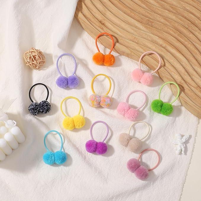 choicbaby Baby Girls Hair Accessories - Small Fluffy Pom Pom Ball Elastic Ponytail Holders and Rubber Bands for Toddlers and Infants (40Pcs)