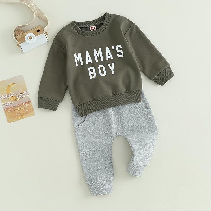 ZAXARRA Toddler Newborn baby boys Fall Outfits Long Sleeve Letter Print Sweatshirt Tops Pocket Pants Casual Clothing Sets