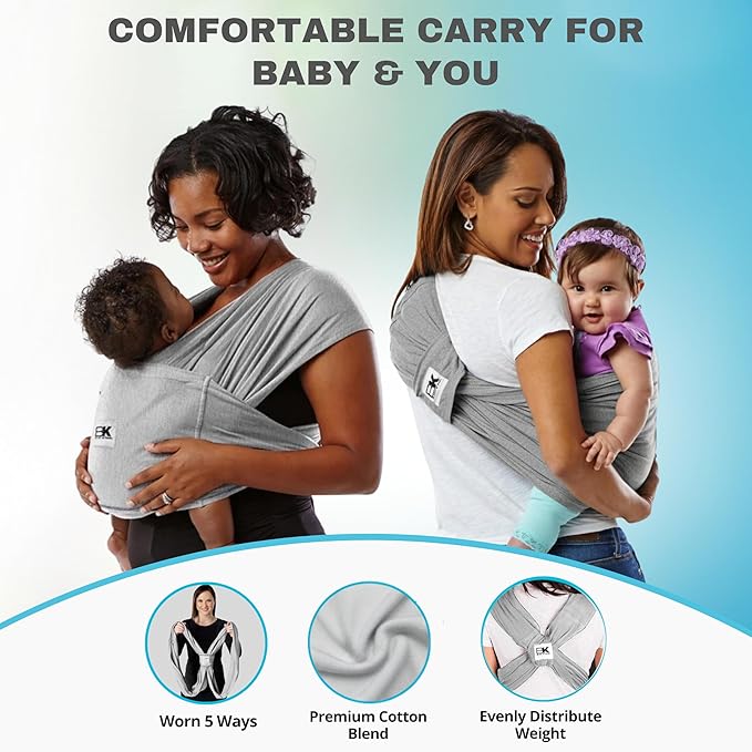 Original Baby K'tan Baby Carrier: #1 Easy Pre-Wrapped, Soft, Slip-On, No Rings, No Buckles | 5 in 1 Baby Sling for Hands-Free Comfort | Heather Grey | Medium