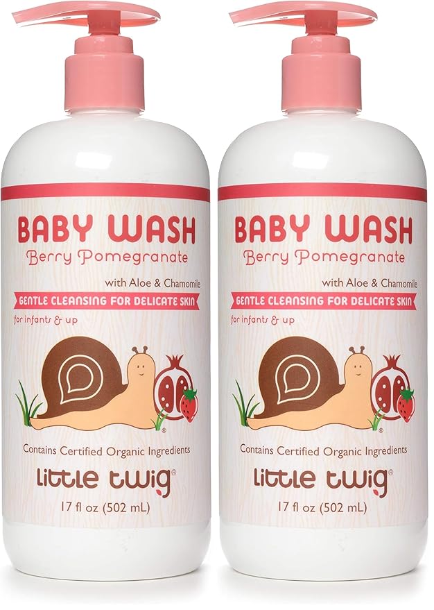 Little Twig 2-in-1 Baby Wash, Hypoallergenic Body Wash with Organic Ingredients, Baby Bath Essentials, Berry Pomegranate, 17 fl. oz. (Pack of 2)