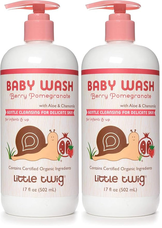 Little Twig 2-in-1 Baby Wash, Hypoallergenic Body Wash with Organic Ingredients, Baby Bath Essentials, Berry Pomegranate, 17 fl. oz. (Pack of 2)