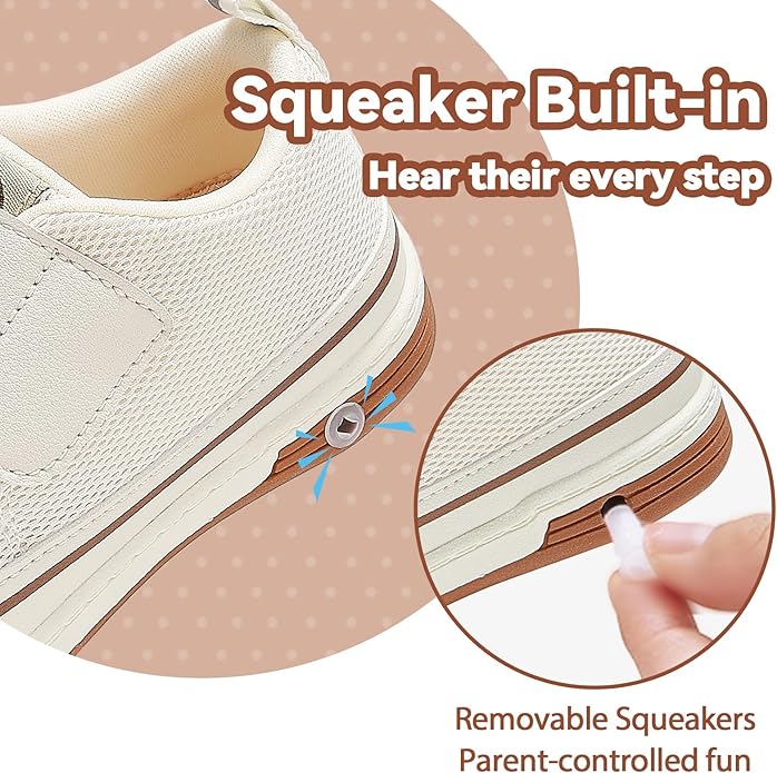 TARANIS Baby Squeaky Shoes Walking Sneakers with On/Off Squeaker Switch Non-Slip First Walkers Soft Rubber Toe Breathable Mesh
