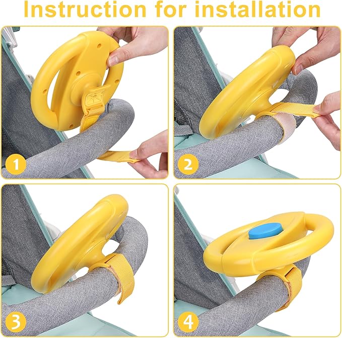 Accmor Stroller Steering Wheel Toy, Pretend Driving Simulated Steering Wheel for Stroller Shopping Carts Universal Detachable Funny Toy Attachment Accessories