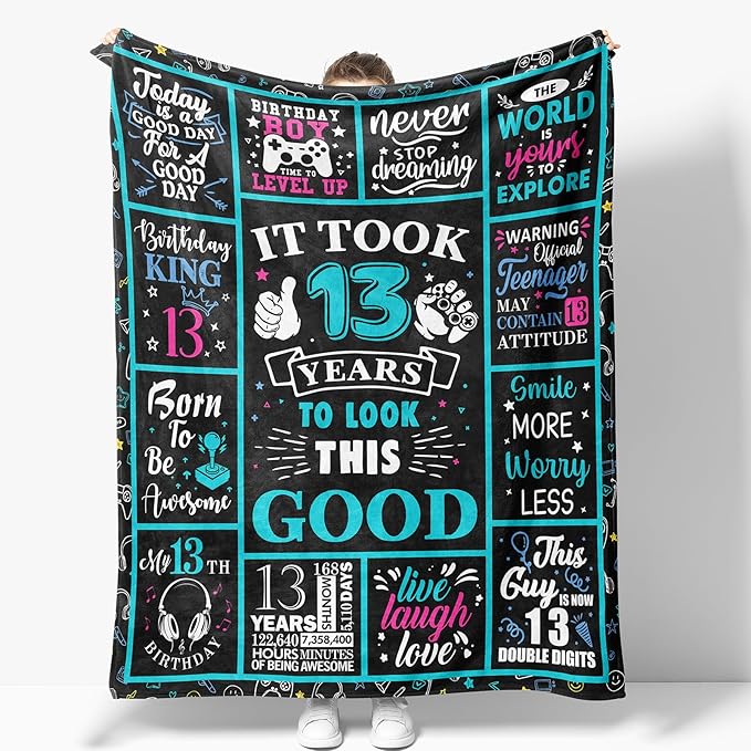 13 Year Old Boy Gifts, 13th Birthday Gifts for Boys Blanket Coolest Birthdays Gifts for 13 Year Old Boy Son Grandson Nephew Brother Party Decor Christmas Valentines Easter Presents Soft Throw 60x50in