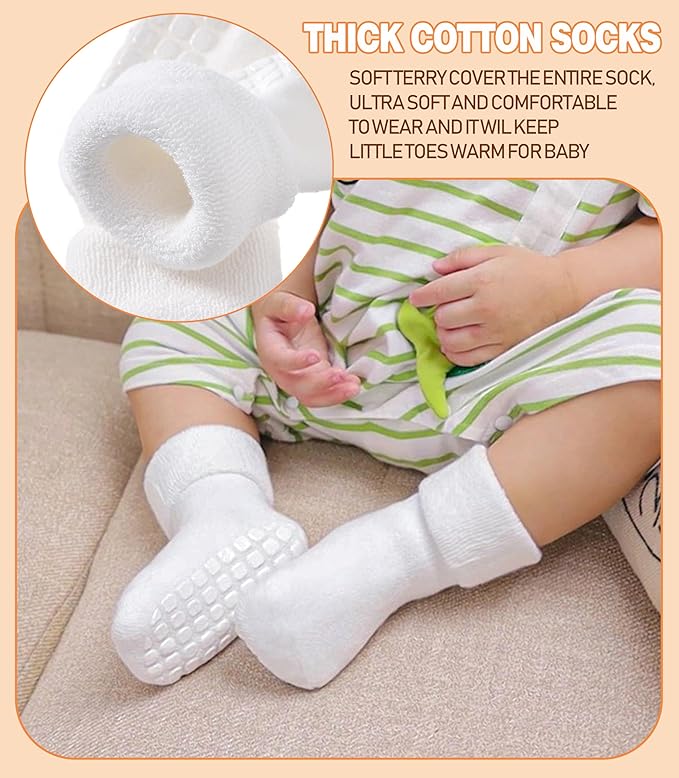LANLEO Baby Girls Boys Non Slip Socks with Grips Toddler Kids Unisex Warm Thick Cotton Ankle Crew Socks with Grippers