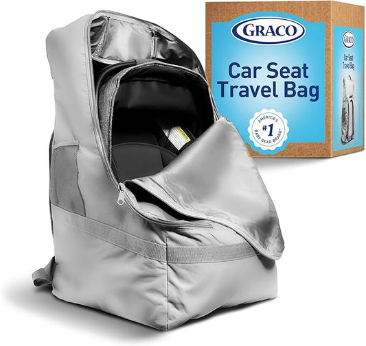 Graco Padded Car Seat Travel Bag & Infant Carrier Backpack, Durable Large Back Pack for Carseats & Booster Seats, Airport Gate Check Bag Luggage, Double Padded Strap, Water Resistant Material, Gray
