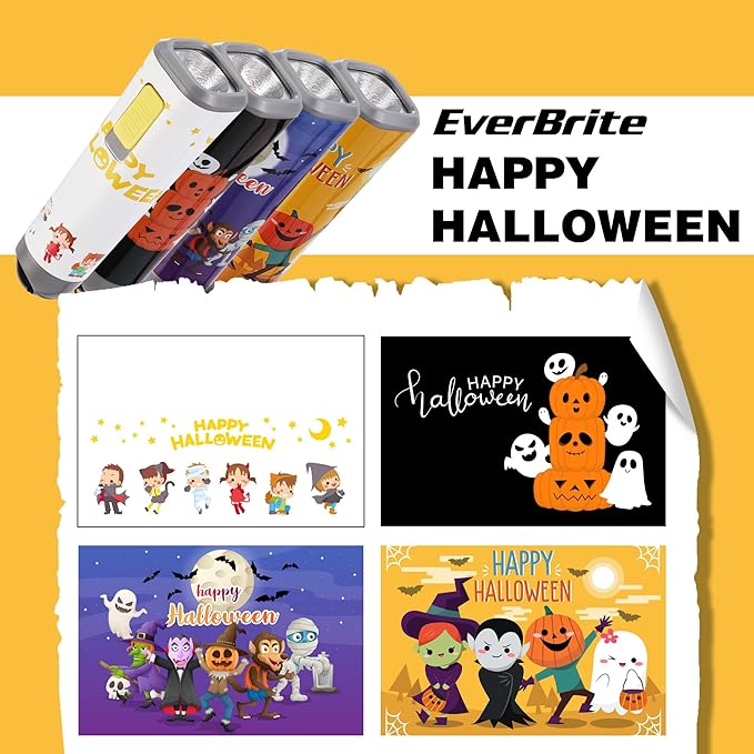 EverBrite Halloween Flashlights 4-Pack Halloween Gifts, Small LED Flash Light Handheld Torch with Lanyard 12AAA Battery Included, Mixed Color