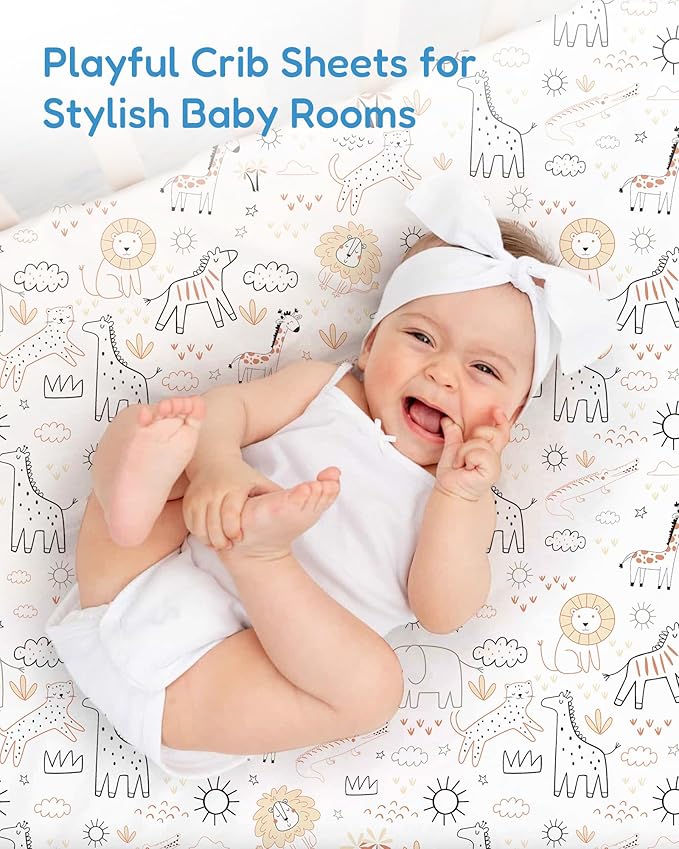Crib Sheets 2 Pack, Fitted Crib Sheet for Standard Crib Mattress 28x52x9, Ultra Soft Jersey Knit, Breathable Stretchy Deep Pocket, Snug Fit Stays Put, Baby Crib Mattress Sheet