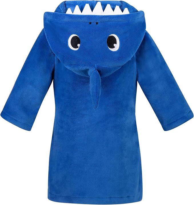 Kids Boys Girls Shark Soft Hooded Bathrobe Toddler Robe with Animal Hood