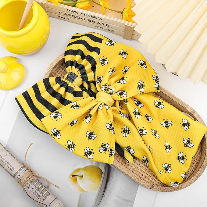 YanJie 7'' 2Pcs Bee Baby Bows for Girls Yellow Headbands for Infant Toddlers Summer Hair Bow Accessories Stripe Outfits for Girl Baby Hair Accessory Gift