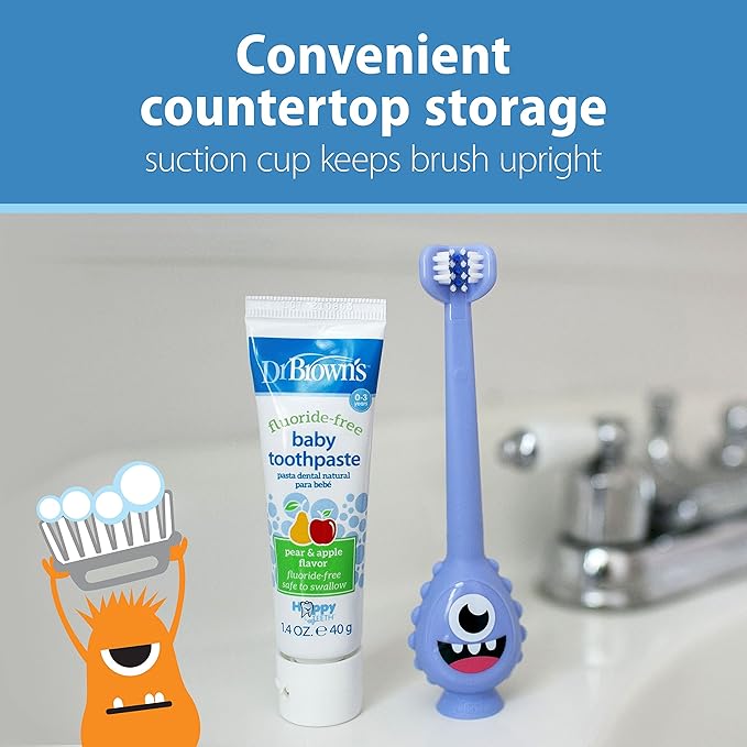 Dr. Brown's ToothScrubber Toddler Toothbrush, Monster and Flamingo, 2-Pack