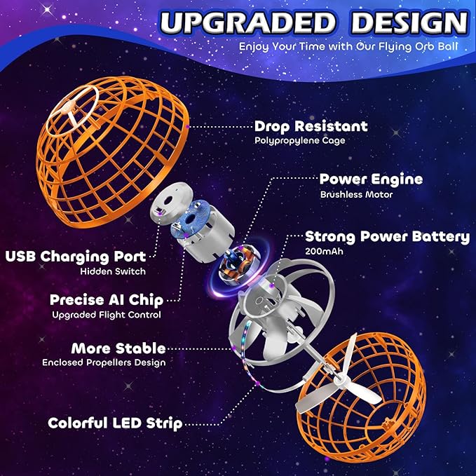 Tikduck Flying Orb Ball 2026 Toys Soaring Hover Boomerang Spinner Hand Controlled Mini Drone Cosmic Globe Spinning Kids Outdoor Fly Toy Birthday Gift Cool Stuff for Boys Girls 6 7 8 9 10+ Year Old