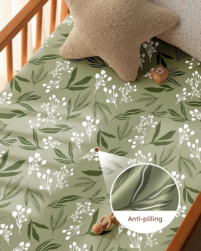Baby Crib Sheets for Boys Girls, 28x52x8in Fitted Crib Sheet Neutral 3 Pack for Standard Crib and Toddler Mattress, Breathable Soft Microfiber Baby Sheet Green & Brown Fox