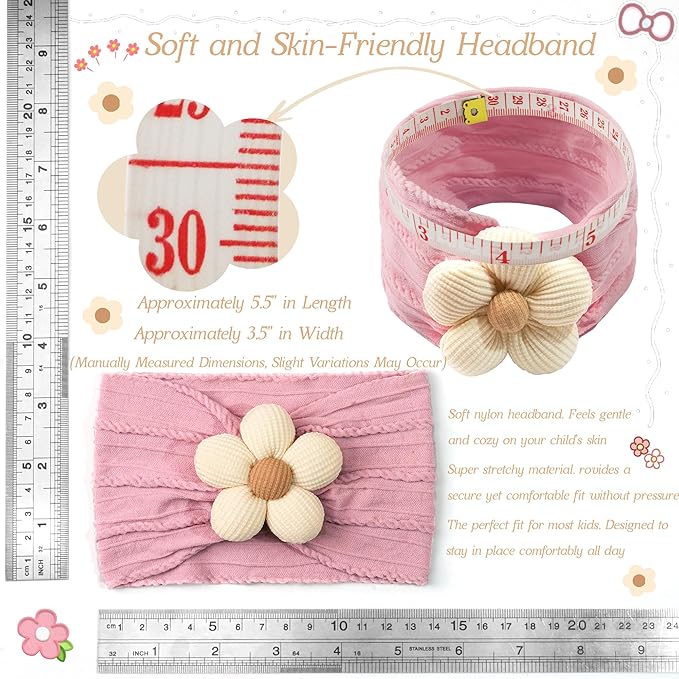 CÉLLOT Baby Flower Headbands Baby Girls Nylon Headbands Soft Elastic Hairbands Hair Accessories for Newborn Infant Toddler Kids (Violet,Cameo,Pink)