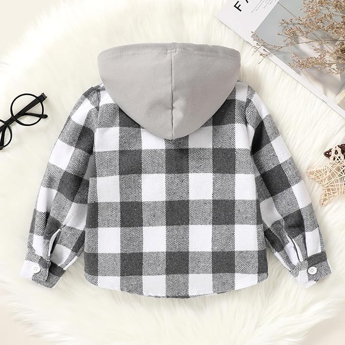 YOUNGER STAR Toddler Kids Boys Girls Flannel Hooded Plaid Shirt Button Baby Red Clothes