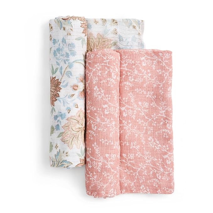 aden + anais Essentials Silky Soft Bamboo Muslin Swaddle, Breathable Baby Blanket, Ideal for Boys, Girls, Newborns, Babies & Infants, Receiving Blanket, Lightweight Wrap, 2 Pack, Victorian Flowers