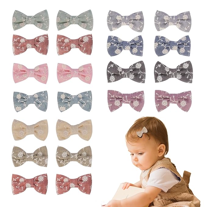 JESSCAT 22 Pcs Hair Clips for Girls with Bows Flower, Fully Lined Alligator Clips and Barrettes, Fabric Handmade Barrettes Hair Accessories for Girls Baby Infants Toddler Kids