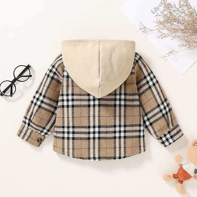 YOUNGER STAR Toddler Kids Boys Girls Flannel Hooded Plaid Shirt Button Baby Red Clothes